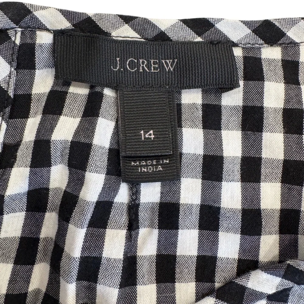 J.Crew Gingham Lace Bell Sleeve Blouse Black White Size 14 Embroidered Check